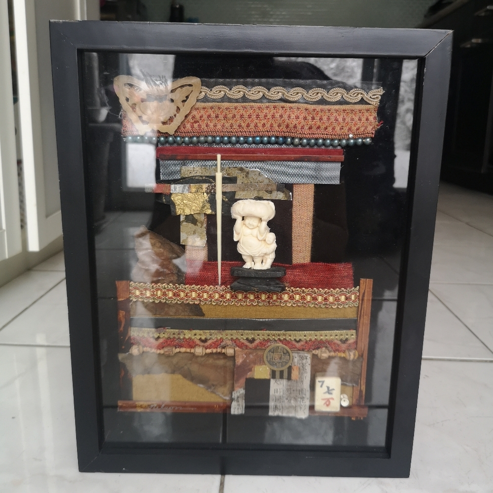 Assemblage Mixed Media Art HandMade Piece Home Decor in Black Shadow Box